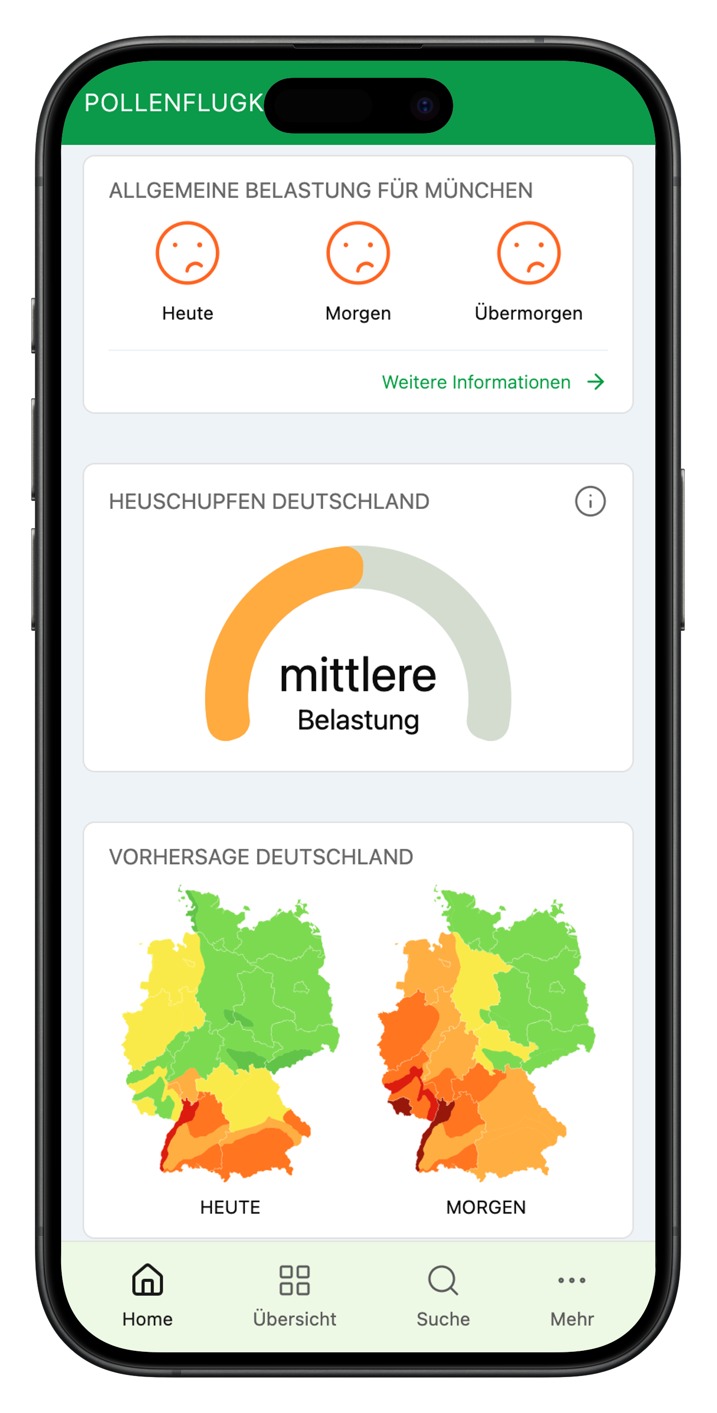 Pollenapp Screenshot - Hauptseite